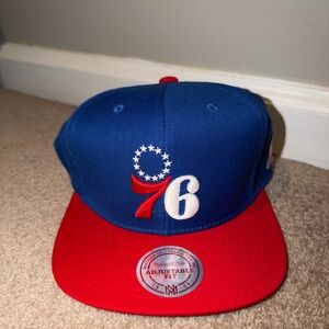 Mitchell & Ness Royal Blue and Red 76ers Snapback Hat